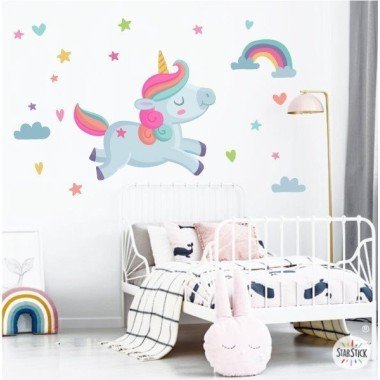 Adhesivo de pared con nombre de unicornio personalizado Decoración de  estrellas para habitación de niña Vinilo personalizado LD66