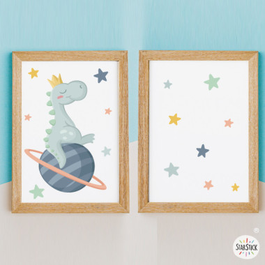 Dinosaure rêveur - 2 Tableaux décoratifs pour bébé